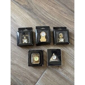 5-Miniature Clock Lot Taurus, Lion, Mantel Clock Needs Battery New In Packaging